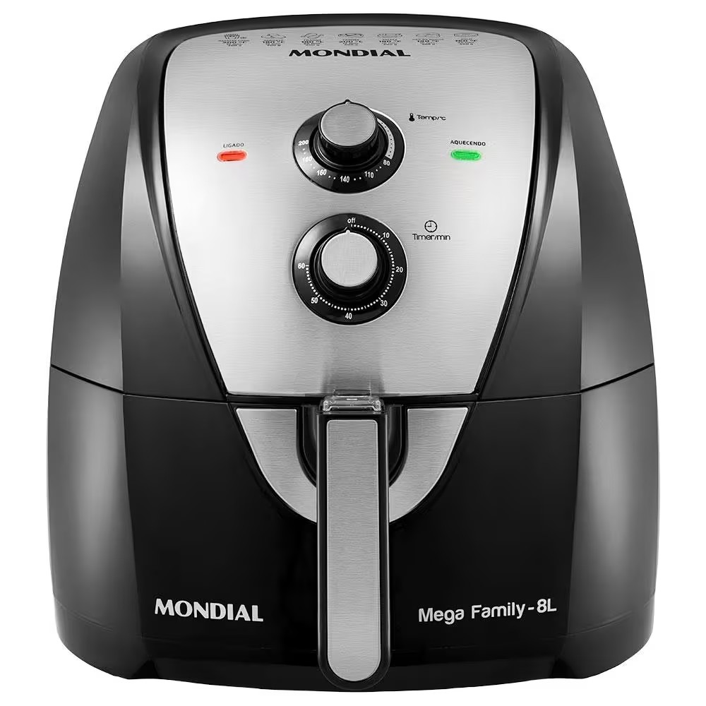 Fritadeira Elétrica Sem Óleo Air Fryer Mondial Mega Family AFN-80-BI 8L – Preta/Inox